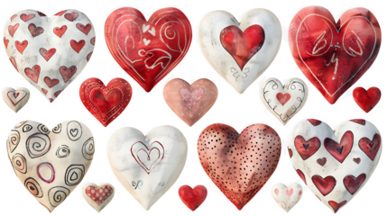 3d various hearts png cut out set