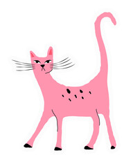 Pink cat png sticker, drawing illustration, transparent background