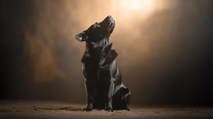 Labrador in a werewolf costume howling at the moon, werewolf dog, Halloween pet transformation