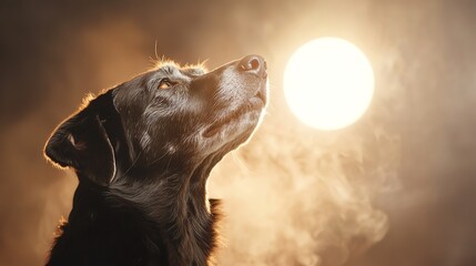 Labrador in a werewolf costume howling at the moon, werewolf dog, Halloween pet transformation