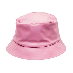 A stylish pink bucket hat made from durable material, perfect for sunny days and casual outings, PNG, transparent, No background.