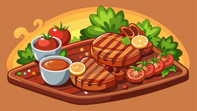 grilled steak with tomatoes and lemon clip art preview