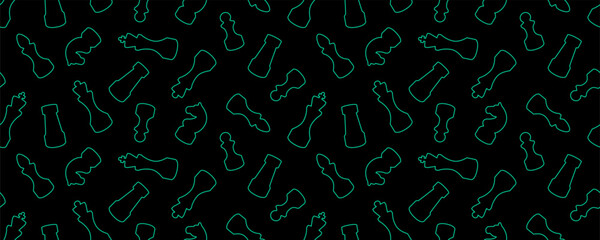 Chess pieces line drawing seamless pattern. Vector illustration board game sign repeated ornament. Design for textile, fabric, cover, border