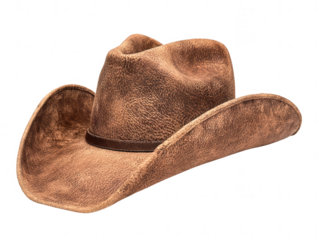 A vintage brown cowboy hat showcasing detailed texture and classic style, perfect for western-themed designs or fashion, PNG, transparent, No background.