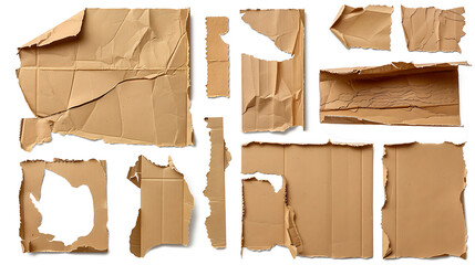 Brown Cardboard paper pieces isolated on white background