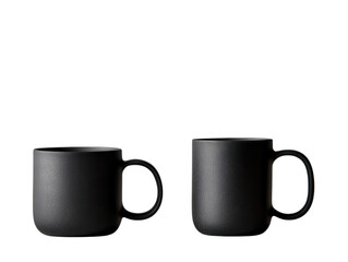 Stylish black mug pair with a modern design, perfect for coffee, tea, or as a decorative piece in any kitchen setting, PNG, transparent, No background.