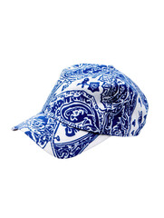 Stylish blue patterned cap perfect for casual outfits and outdoor activities, PNG, transparent, No background.