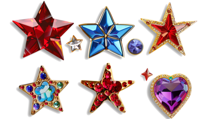 star and heart jewels sticker set isolated on white background