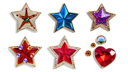Fototapeta premium star and heart jewels sticker set isolated on white background