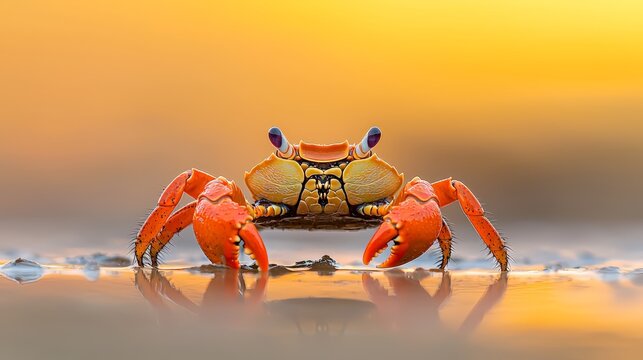 Fiddler Crab on Mudflat at Sunset