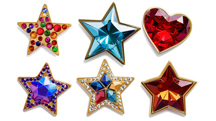 star and heart jewels sticker set isolated on white background