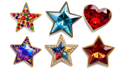star and heart jewels sticker set isolated on white background