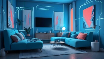 Photo interior modern design room 3d illustration;