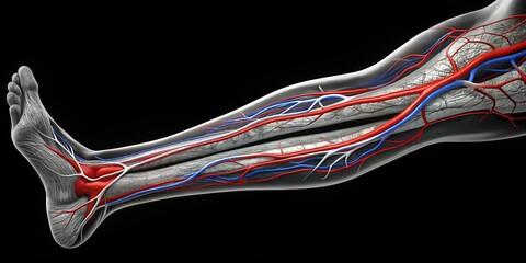 Leg artery and vein cross section anatomical illustration gray scale