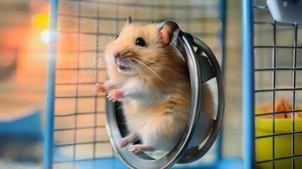 Obraz premium Cute Hamster on a Wheel