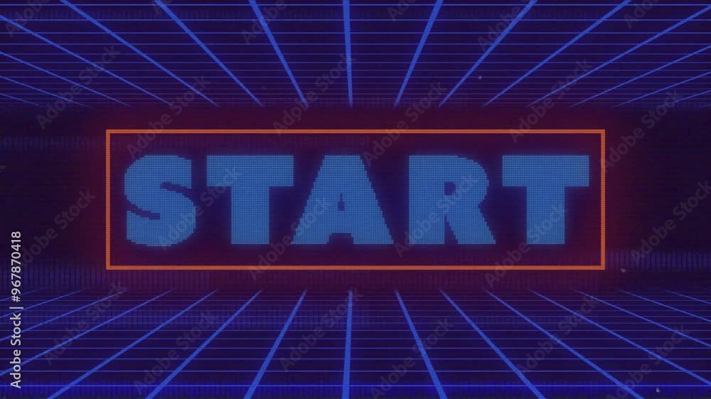 Poster animation of interference over start text and blue lines on black background