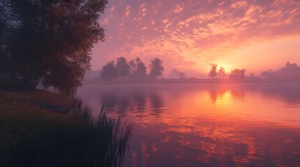 Peaceful Sunset over a Serene Lake