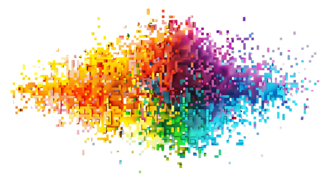 rainbow colored digital pixel art, modern design, isolated on white