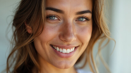 Naklejka premium closeup photo portrait of young beautiful gorgeous smiling women