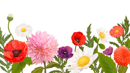 Colorful flowers png border, transparent background