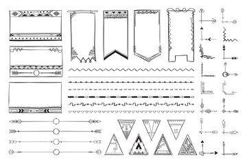 Png hand drawn doodle ornamental bohemian style set