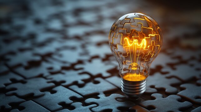 puzzle pieces assembling into a lightbulb symbolize the link between decision-making and logical reasoning in a banner design