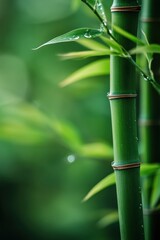 Focused view of lush green bamboo stalks, showcasing natural beauty and tranquility in a serene environment.