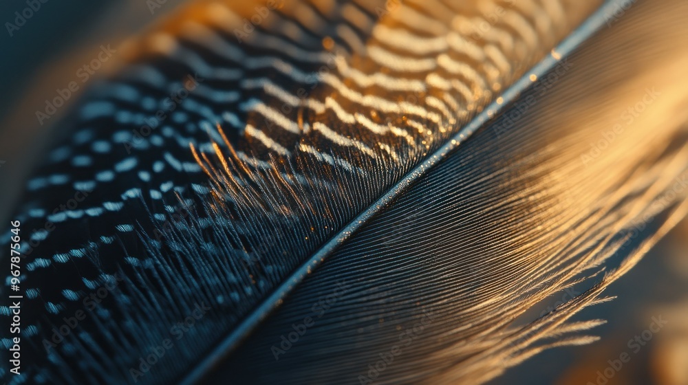 Poster a close-up of a beautifully detailed feather showcasing intricate patterns and textures.