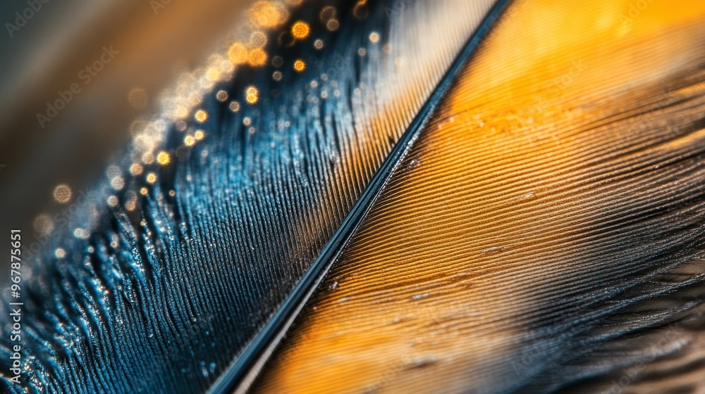 Poster close-up of a colorful feather showcasing intricate details and textures.