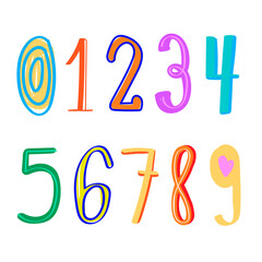 Numbers png doodle typography font style colorful set