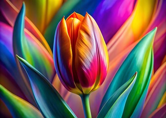 Modern digital artwork of a stylized tulip bud with bold shapes and bright colors