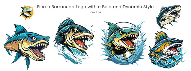 Aggressive Barracuda Fish Logos Vector Illustration