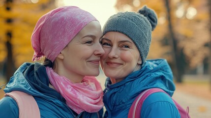 Obraz premium Women Embracing for Cancer Support and Friendship