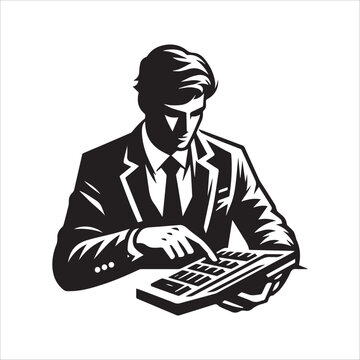 recommend clip art: Business man using calculator vector illustration silhouette