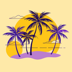 Palms sunset on the beach