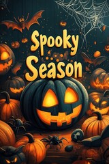 Spooky season: enchanting halloween scene with glowing jack-o'-lanterns and webs