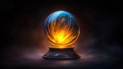 Glowing Crystal Ball with Fire Inside on Dark Background