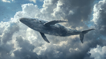 Fototapeta premium Artistic Style Painting of A Whale Swimming in the Sky Whale Flying in the Sky Aspect 16:9