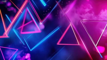 Photo of geometric shapes in bold neon colors, with sharp lines and glowing edges, layered to create a dynamic and futuristic design perfect for modern technology branding