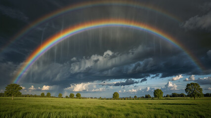 Fototapeta premium rainbow over the greenfield