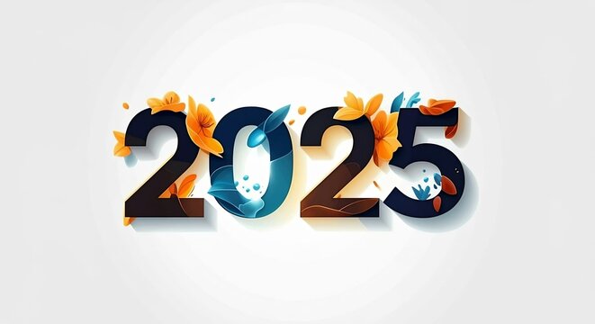 Year 2025, new year lettering, white background