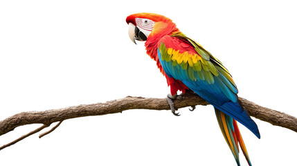 Fototapeta premium Exocotic colorful parrot on tree branch isolated on transparent or white background