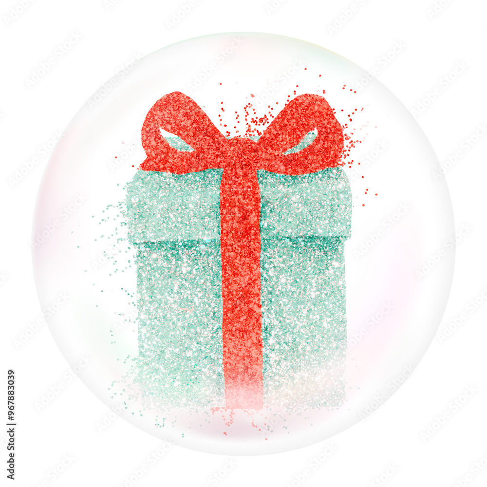 Wall mural Christmas present png sticker, glittery object in bubble, transparent background