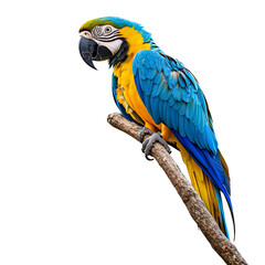 Obraz premium Exocotic colorful parrot on tree branch isolated on transparent or white background