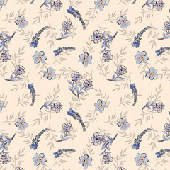 Fototapeta premium Hand drawn botanical blossom illustration outline bouquet blooming seamless pattern f