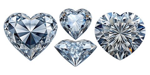 Set of heart diamonds PNG  isolated on white background.AI GENERATED