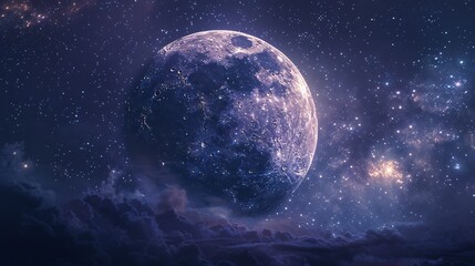 Breathtaking Night Sky Filled with Celestial Wonders   Serene Cosmic Landscape with Luminous Moon and Twinkling Stars