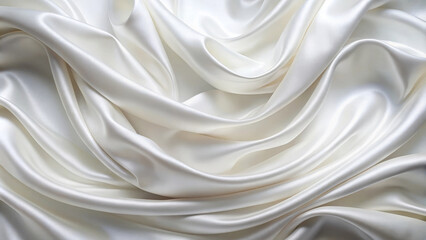 Obraz premium Luxurious white silk fabric draped elegantly, showcasing smooth, flowing textures and soft sheen. Perfect for backgrounds or fashion designs