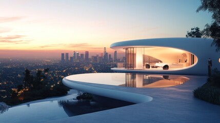 Fototapeta premium Futuristic Villa With Stunning Cityscape