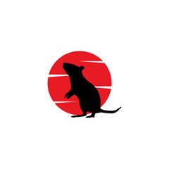 Mouse logo with red sun background